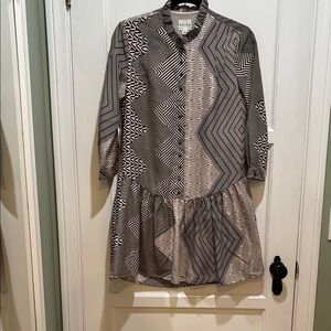 Reiss Drop waist mixed graphic print shirtdress size 4
